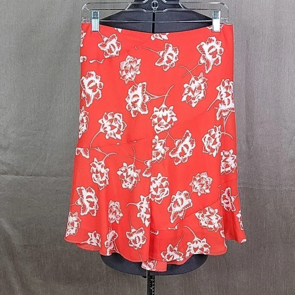 *LOFT Red and White Floral Circle Skirt Size 4